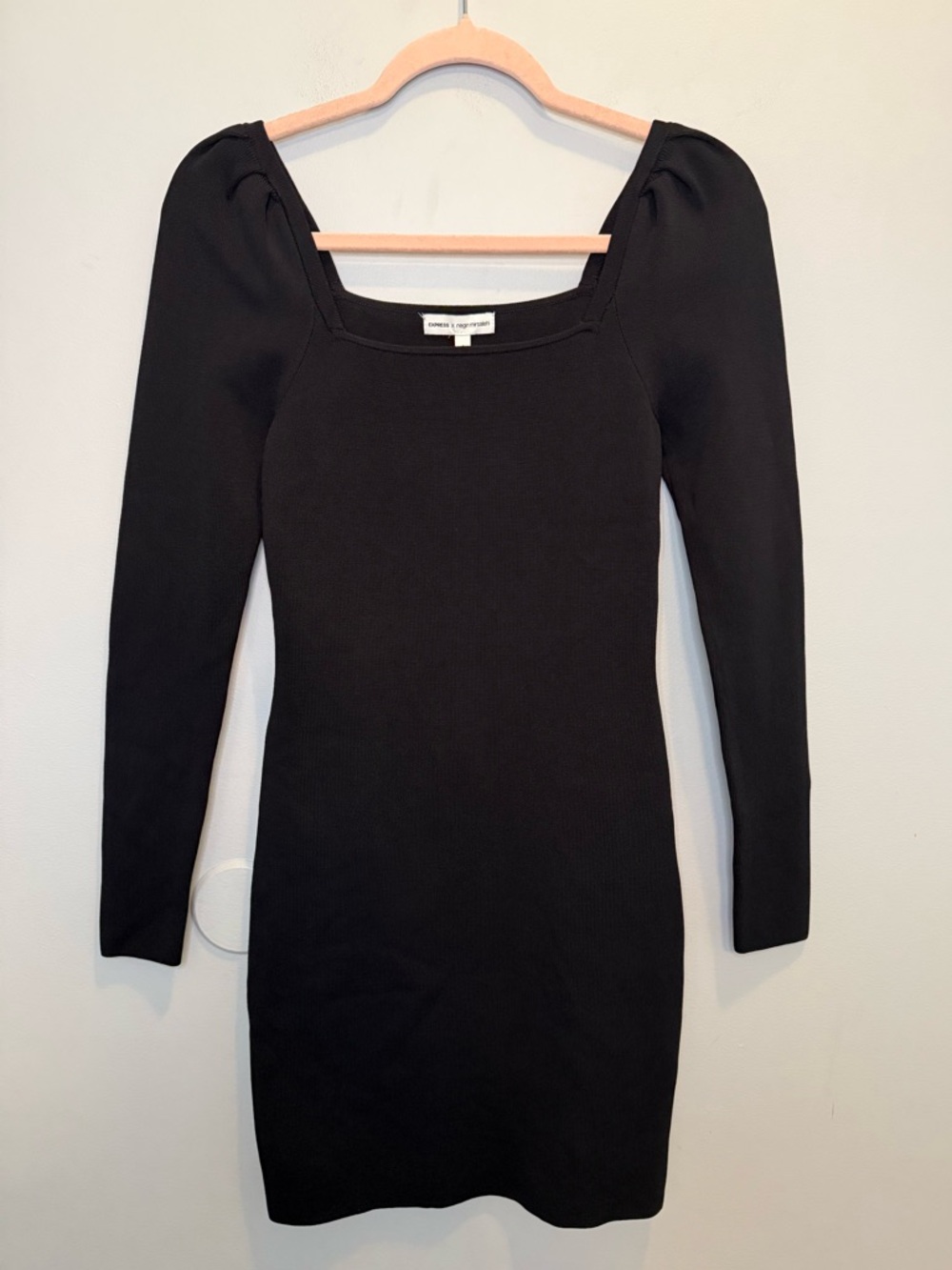 NWT Express x Negin Mirsalehi Bodycon Puff Sleeve Square Neck Dress Black Small